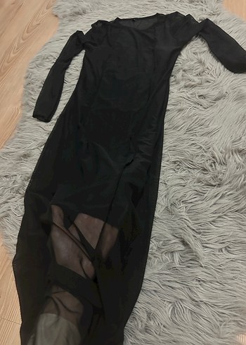 Siyah Uzun tül detaylı Elbise - Görsel 2