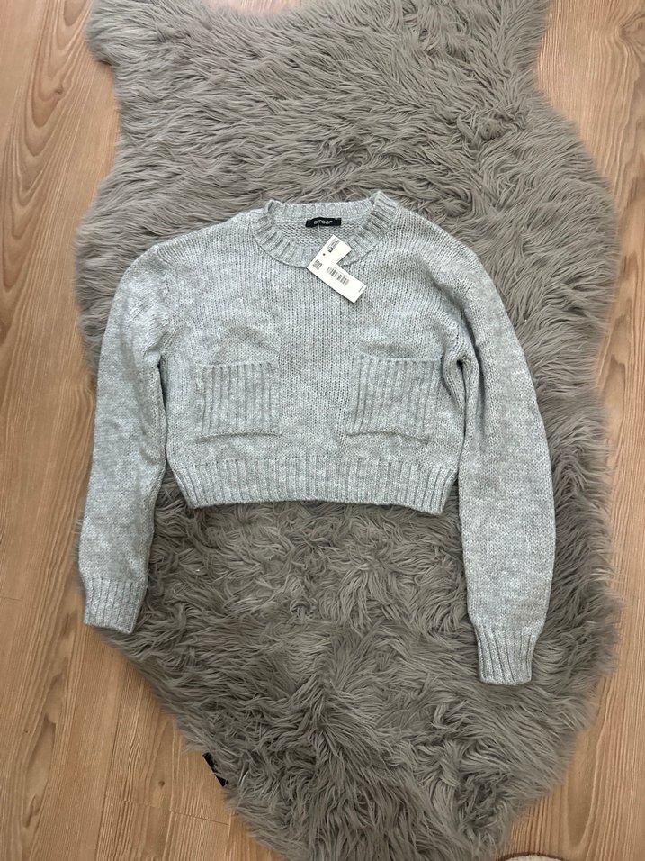 Gri Örgü Yün Kadın Kazak - Görsel 2