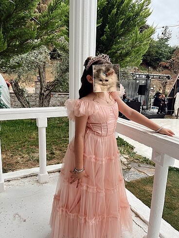 12-13 Yaş Beden pembe Renk Kız çocuk abiye elbise