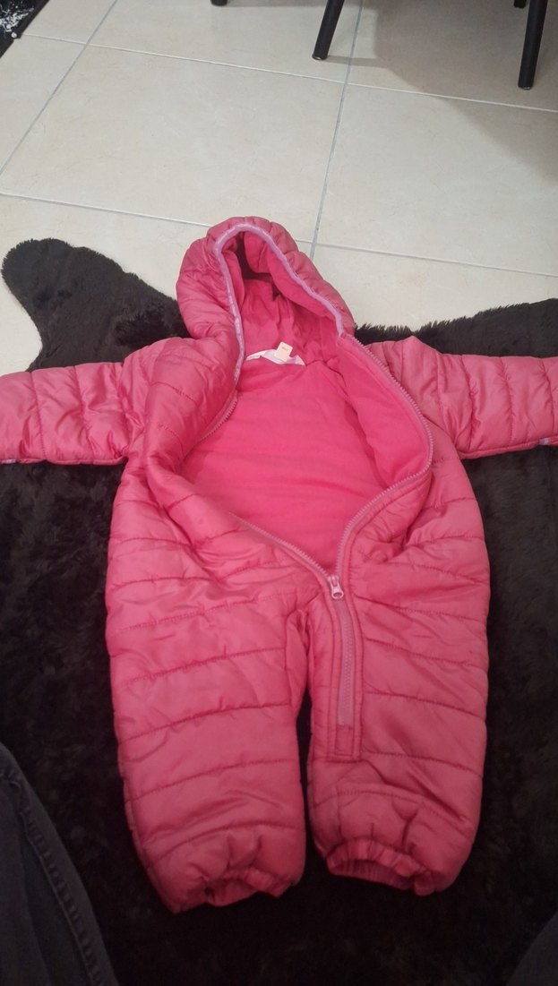 Kapüşonlu Fermuarlı Kız Bebek Tulumu - Görsel 2