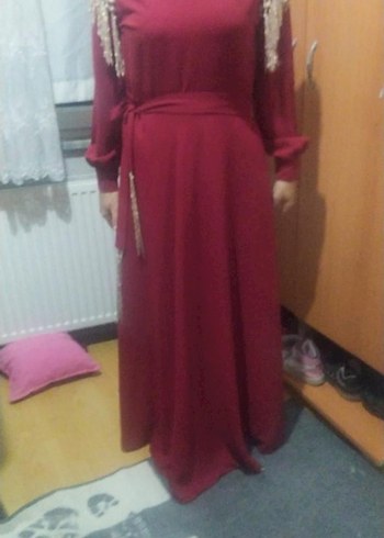 Bordo Bohem Uzun Kollu Salaş Elbise