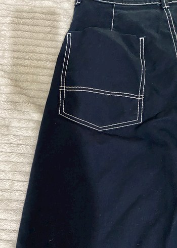 Bershka Lacivert Kemerli Geniş KesimKot Pantolon