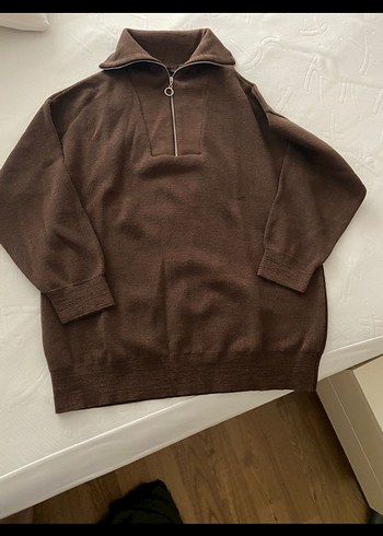 Zara Kahverengi Yarım Fermuarlı Örgü Kadın Kazak