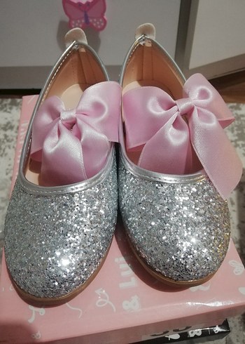 Pembe Fiyonklu Gümüş Parlak Kız Babet - Görsel 5