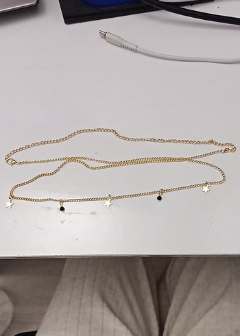 gold renk taşlı ve yıldızlı bel zinciri - Görsel 4