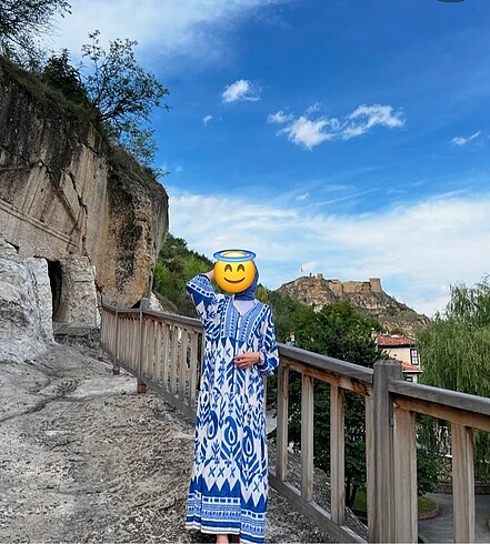 Tesettür yazlık elbise+mavi şal