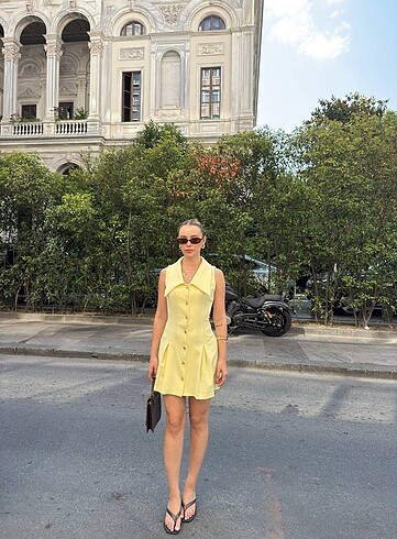 Zara Sarı Mini Elbise