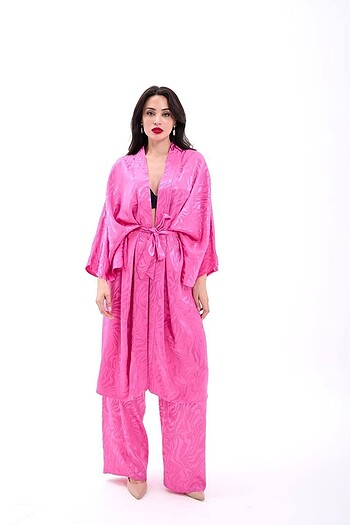 Pembe Saten Kimono Takım