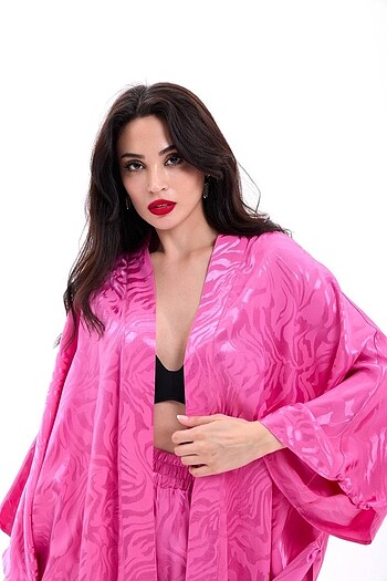 Zara Pembe Saten Kimono Takım
