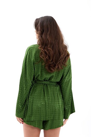 s Beden Yeşil Saten Kimono Takım