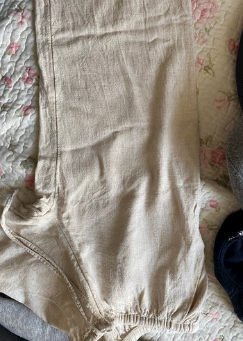 H&M Bej Düğmeli Keten Kadın Pantolon