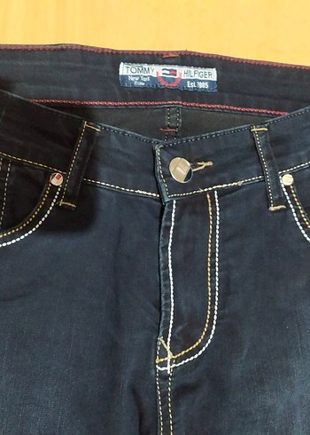 Tommy Hilfiger Lacivert Bel Detaylı Kadın Denim Midi Pantolon