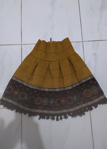 Bohem İşlemeli Pilili Mini Etek