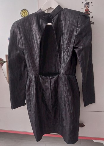 Siyah Deri Midi Kadın elbise - Görsel 4