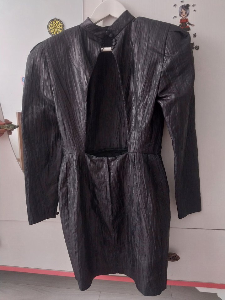 Siyah Deri Midi Kadın elbise - Görsel 4