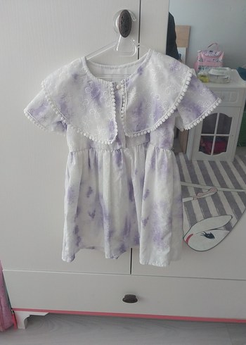 Kız Çocuk Lila Bağlama Desenli Elbise - Görsel 3