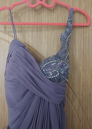 Mor Drapeli Uzun Abiye Elbise - Görsel 4