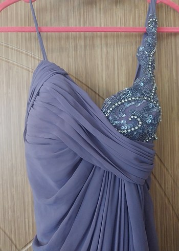 Mor Drapeli Uzun Abiye Elbise - Görsel 2