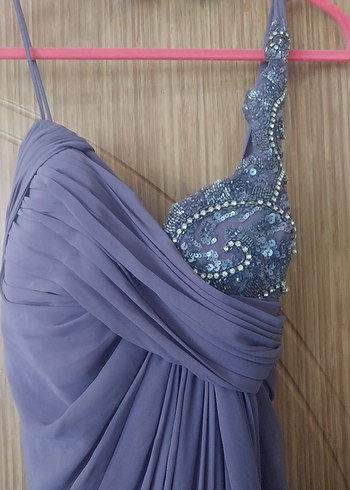 Mor Drapeli Uzun Abiye Elbise - Görsel 3