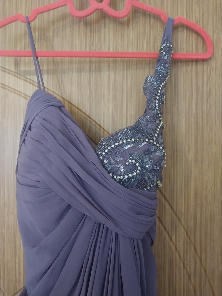 Mor Drapeli Uzun Abiye Elbise - Görsel 4