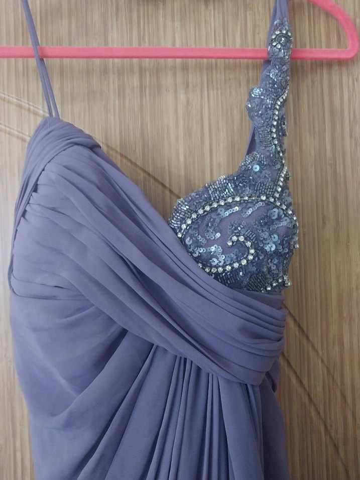 Mor Drapeli Uzun Abiye Elbise - Görsel 3