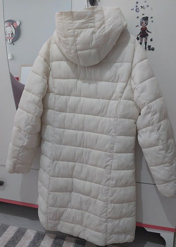 Beyaz Kapüşonlu Kadın uzun Kışlık Mont - Görsel 3