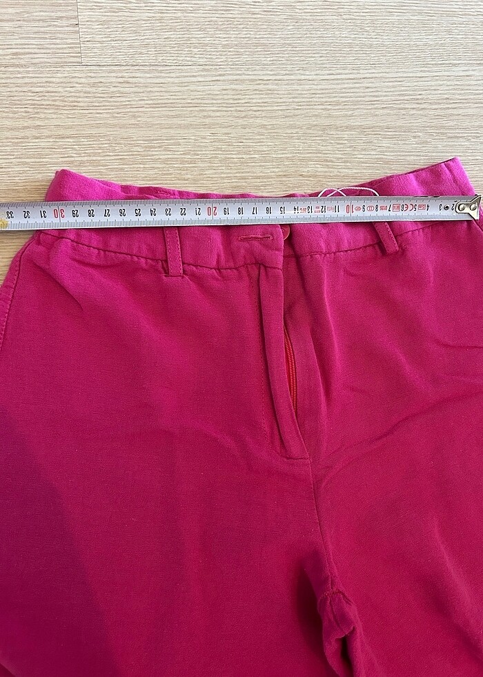 Fuşya keten pantolon - Görsel 3