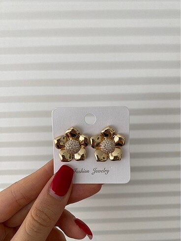 Çiçek Gold Taşlı Küpe