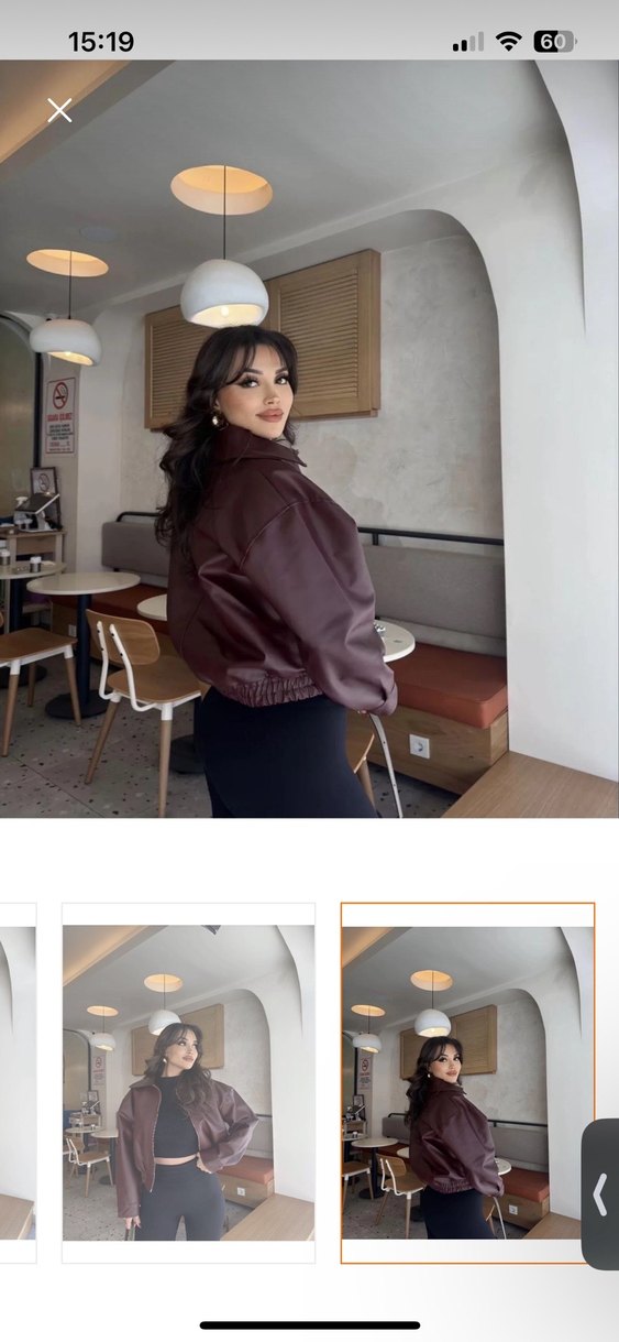 Bordo Deri Bomber Ceket - Görsel 3