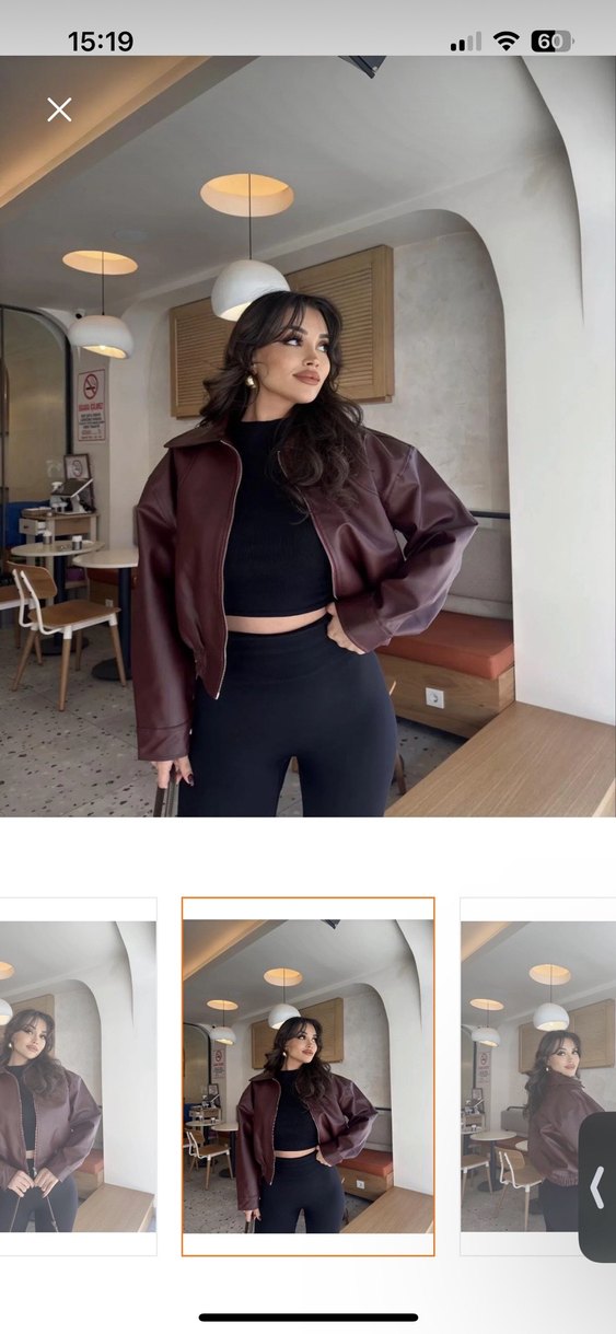 Bordo Deri Bomber Ceket - Görsel 2