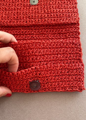 Kırmızı Örgü Kadın Portföy Çanta - Görsel 5