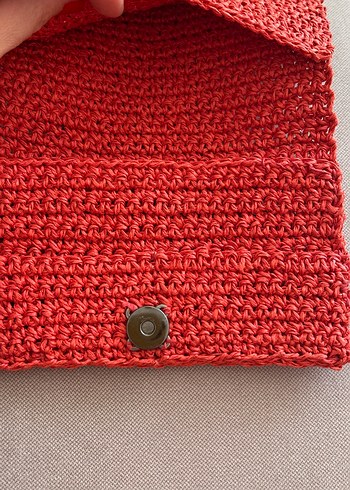 Kırmızı Örgü Kadın Portföy Çanta - Görsel 7