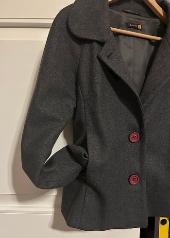 Koyu Gri Kısa yün ceket - Görsel 3