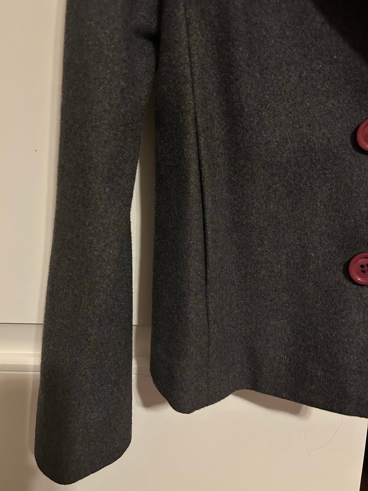 Koyu Gri Kısa yün ceket - Görsel 2