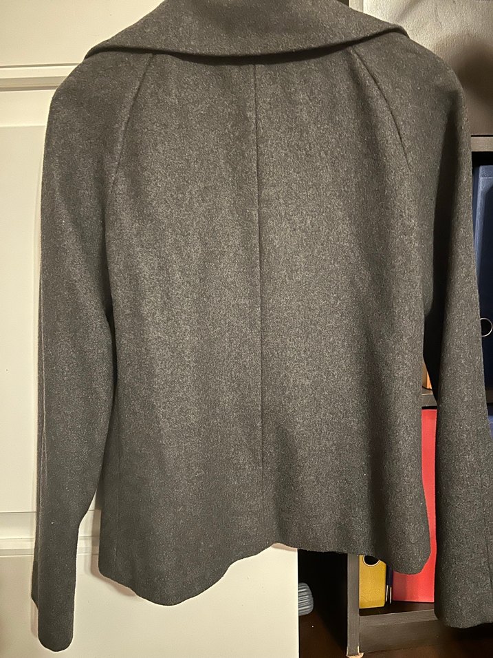 Koyu Gri Kısa yün ceket - Görsel 5