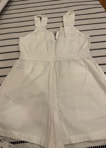 Beyaz Keten Mini Tulum Fermuarlı - Görsel 2