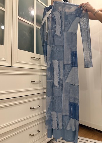 Uzun Denim görümlü Elbise - Görsel 2