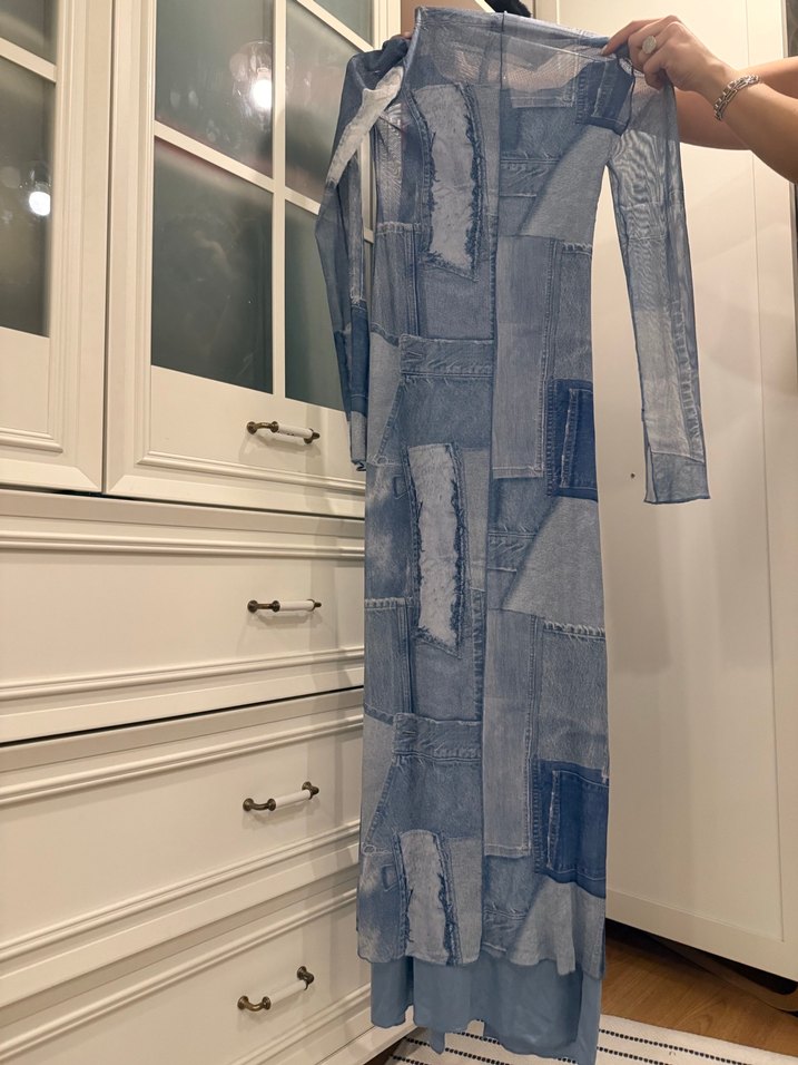 Uzun Denim görümlü Elbise - Görsel 2