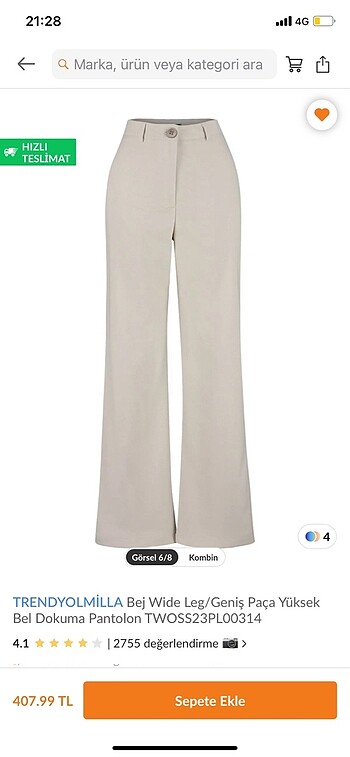 34 Beden Trendyolmilla wide leg pantolon