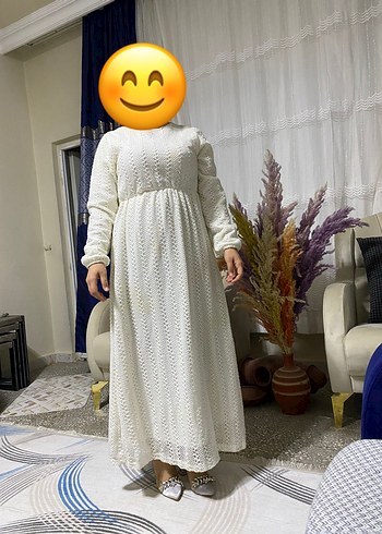 Uzun Kollu Beyaz Dantel İşlemeli Bohem Elbise - Görsel 2