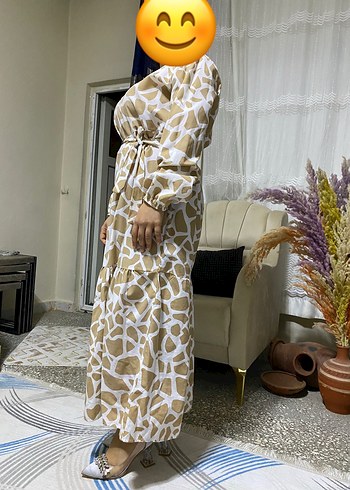 Drapeli Yılan Desenli Uzun Kollu Elbise - Görsel 2