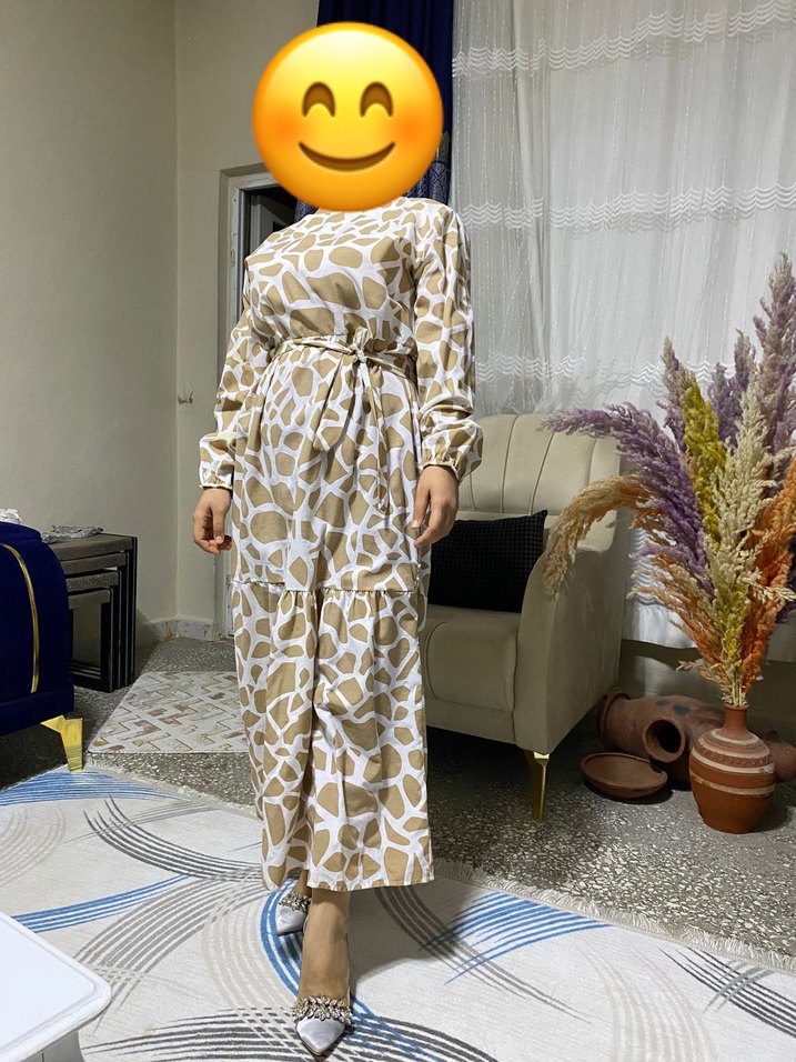 Drapeli Yılan Desenli Uzun Kollu Elbise - Görsel 3