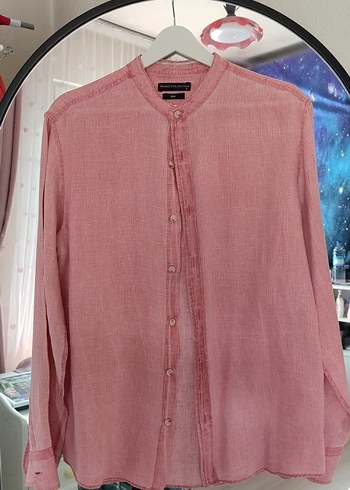 Pembe Keten Bohem Tarz Uzun Kollu Gömlek