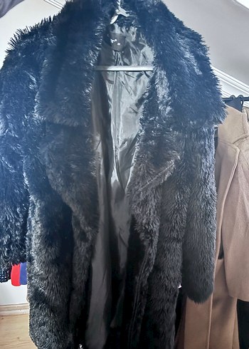 Siyah Kadın Suni Kürk Midi Kaban - Görsel 4