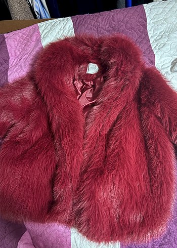 Bordo Parlak Kadın Suni Kürk Midi Ceket - Görsel 2