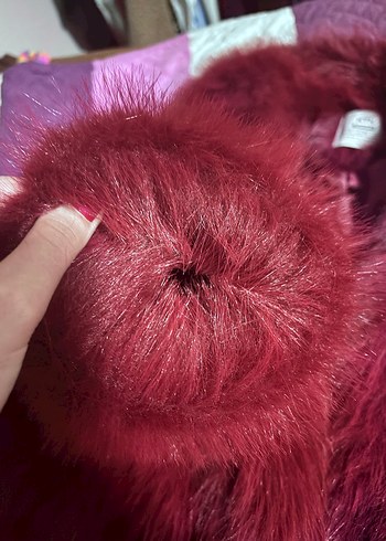 Bordo Parlak Kadın Suni Kürk Midi Ceket - Görsel 4