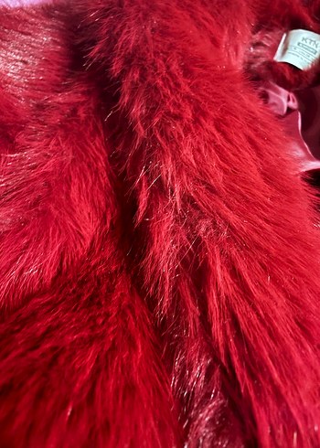 Bordo Parlak Kadın Suni Kürk Midi Ceket - Görsel 3