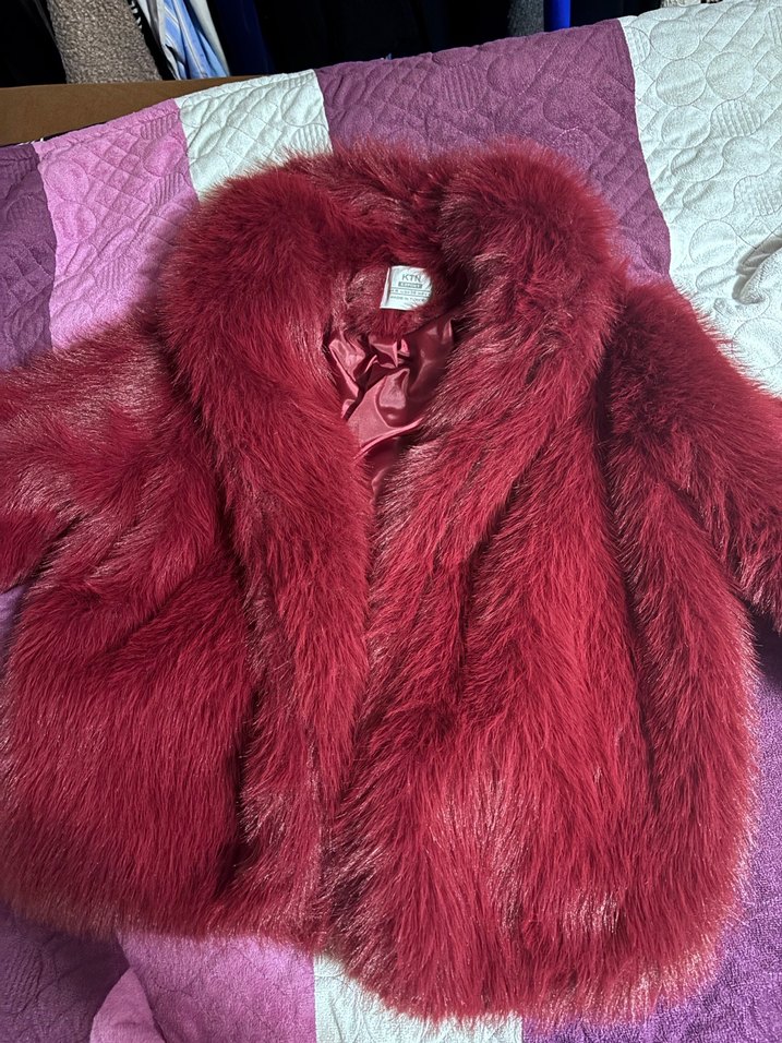 Bordo Parlak Kadın Suni Kürk Midi Ceket - Görsel 2