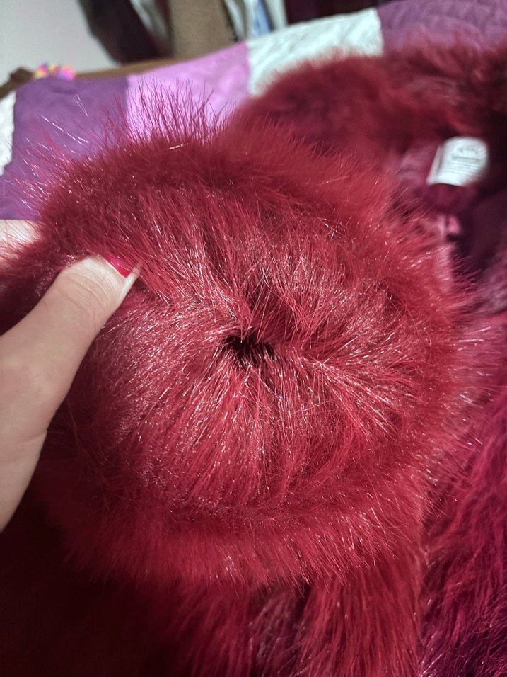 Bordo Parlak Kadın Suni Kürk Midi Ceket - Görsel 4