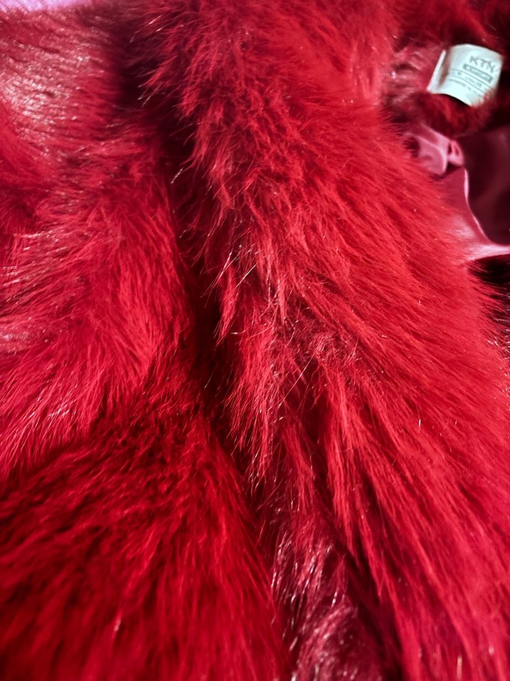 Bordo Parlak Kadın Suni Kürk Midi Ceket - Görsel 3